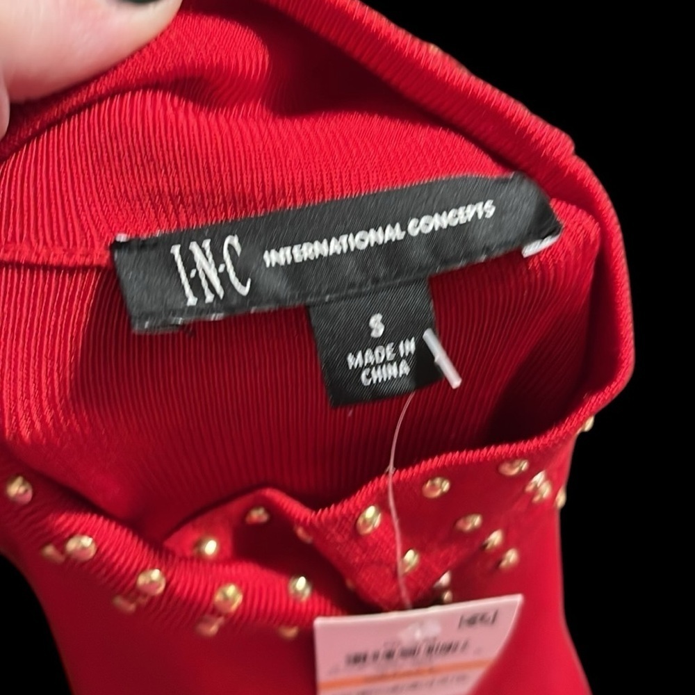 International Concepts INC red studded body con long sleeve mock neck dress - Picture 9 of 11